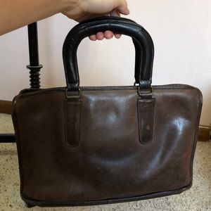 Vintage Dark Brown Leather Coach Bag, Vintage Briefcase Style Coach Bag